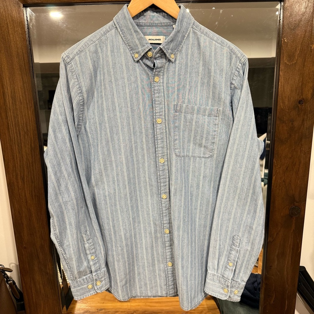 Jack & Jones Light Blue Striped Denim Casual Shirt
